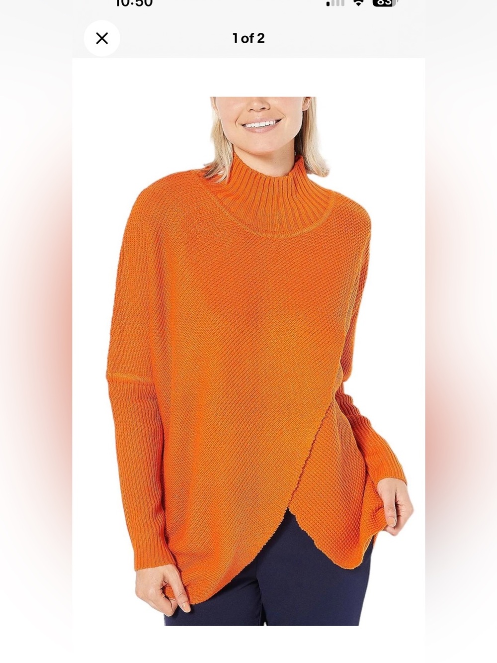 Truth + Style Knit Cross Over Front Funnel Neck Sweater (Pumpkin) medium orange